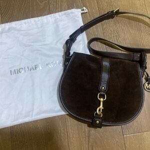 Michael Kors brown suede and leather crossbody saddle bag
